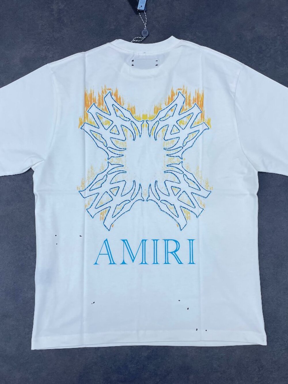 AMIRI Men’s White Graphic Logo Paint Splatter T-Shirt- Size Large